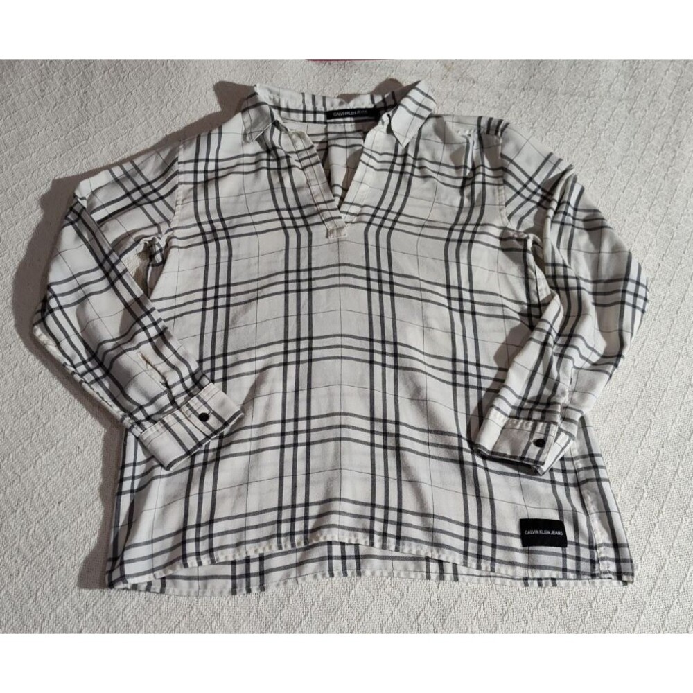 Calvin Klein Long Sleeve Top Blouse V-Neck Zip Neck Lightweight Size M